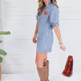 Charlotte Navy Seersucker Gingham Mini Dress Adrienne