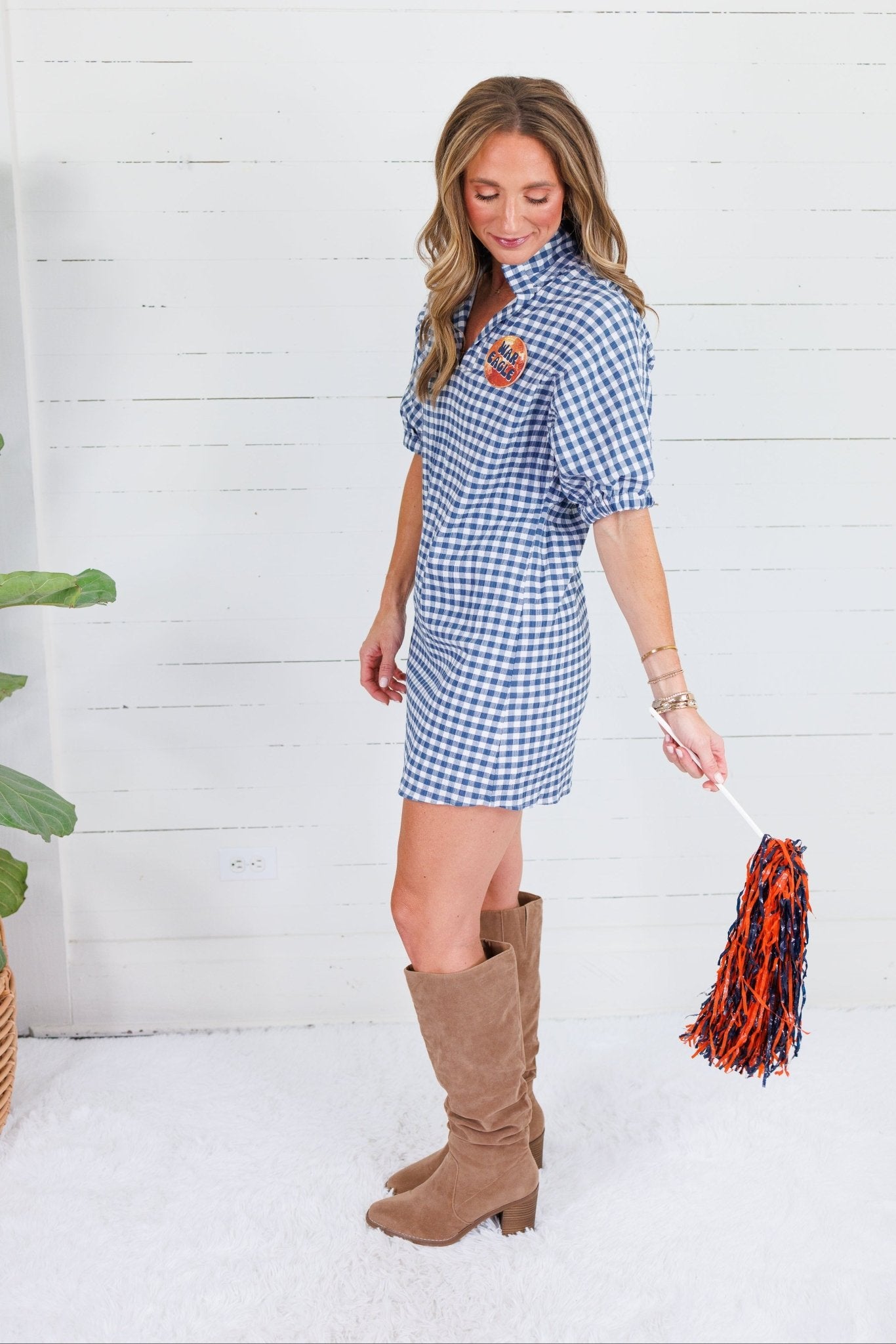 Charlotte Navy Seersucker Gingham Mini Dress Adrienne