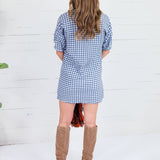 Charlotte Navy Seersucker Gingham Mini Dress Adrienne