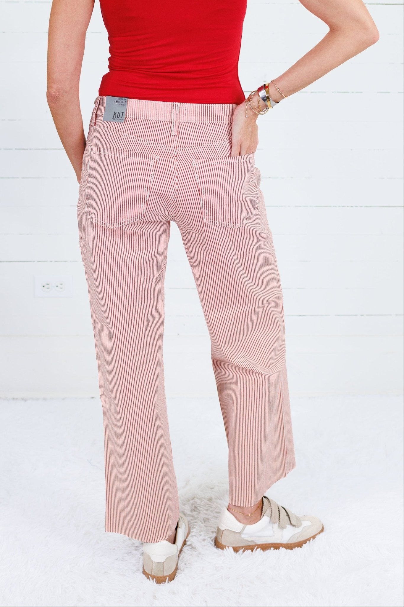 Charlotte Red + Ivory Stripe Wide Leg Jean Kut