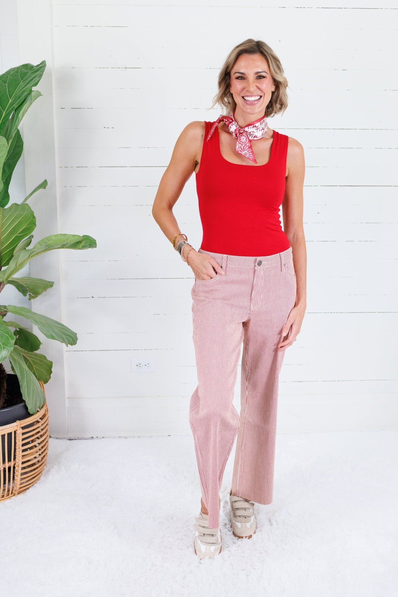 Charlotte Red + Ivory Stripe Wide Leg Jean Kut