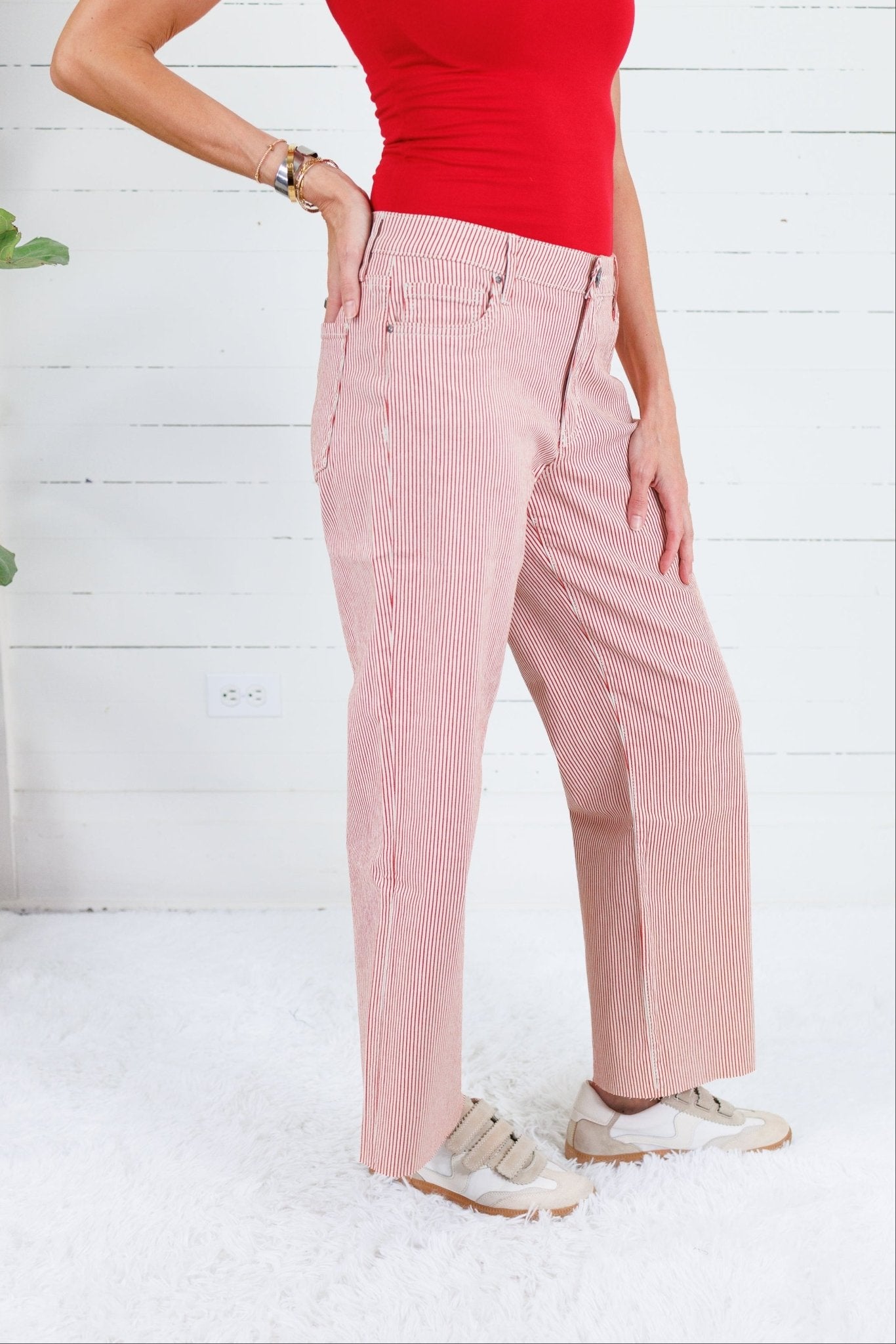 Charlotte Red + Ivory Stripe Wide Leg Jean Kut