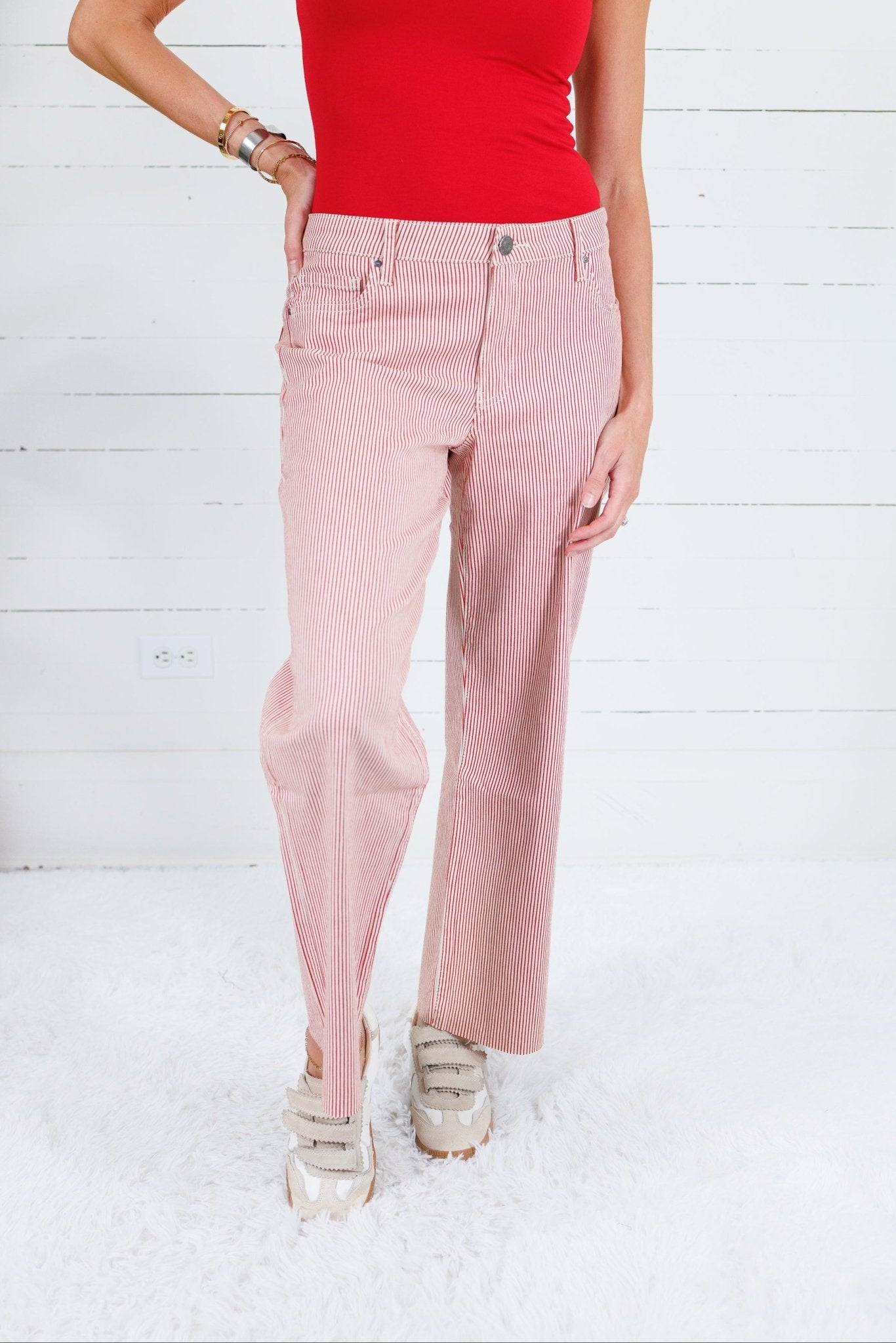 Charlotte Red + Ivory Stripe Wide Leg Jean Kut