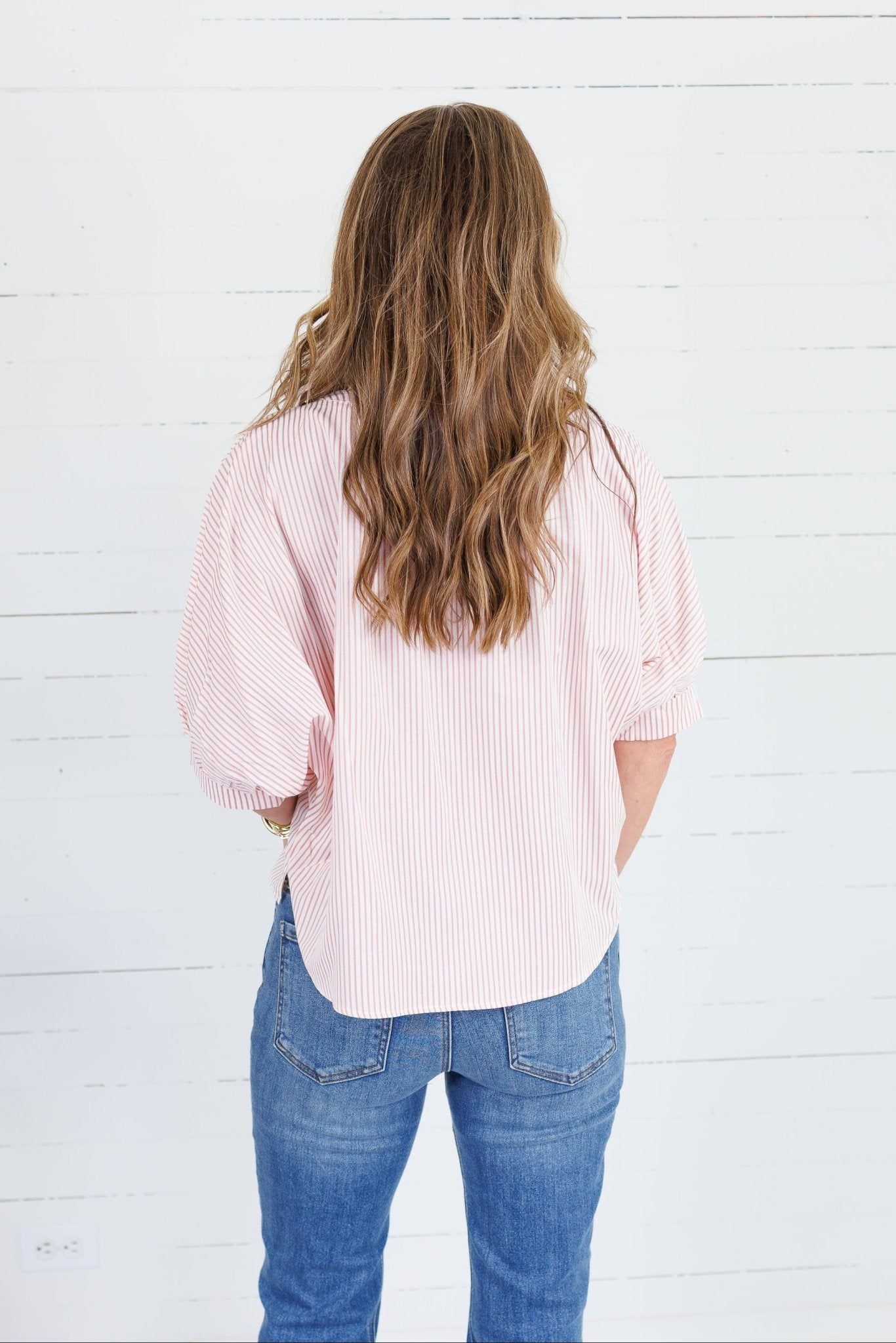 Chloe Coral Pinstripe Dolman Sleeve Top Allie Rose