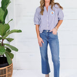 Chloe Navy Pinstripe Dolman Sleeve Top Allie Rose