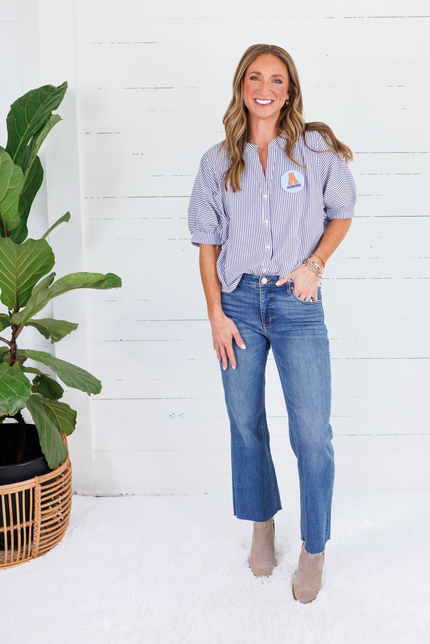 Chloe Navy Pinstripe Dolman Sleeve Top Allie Rose