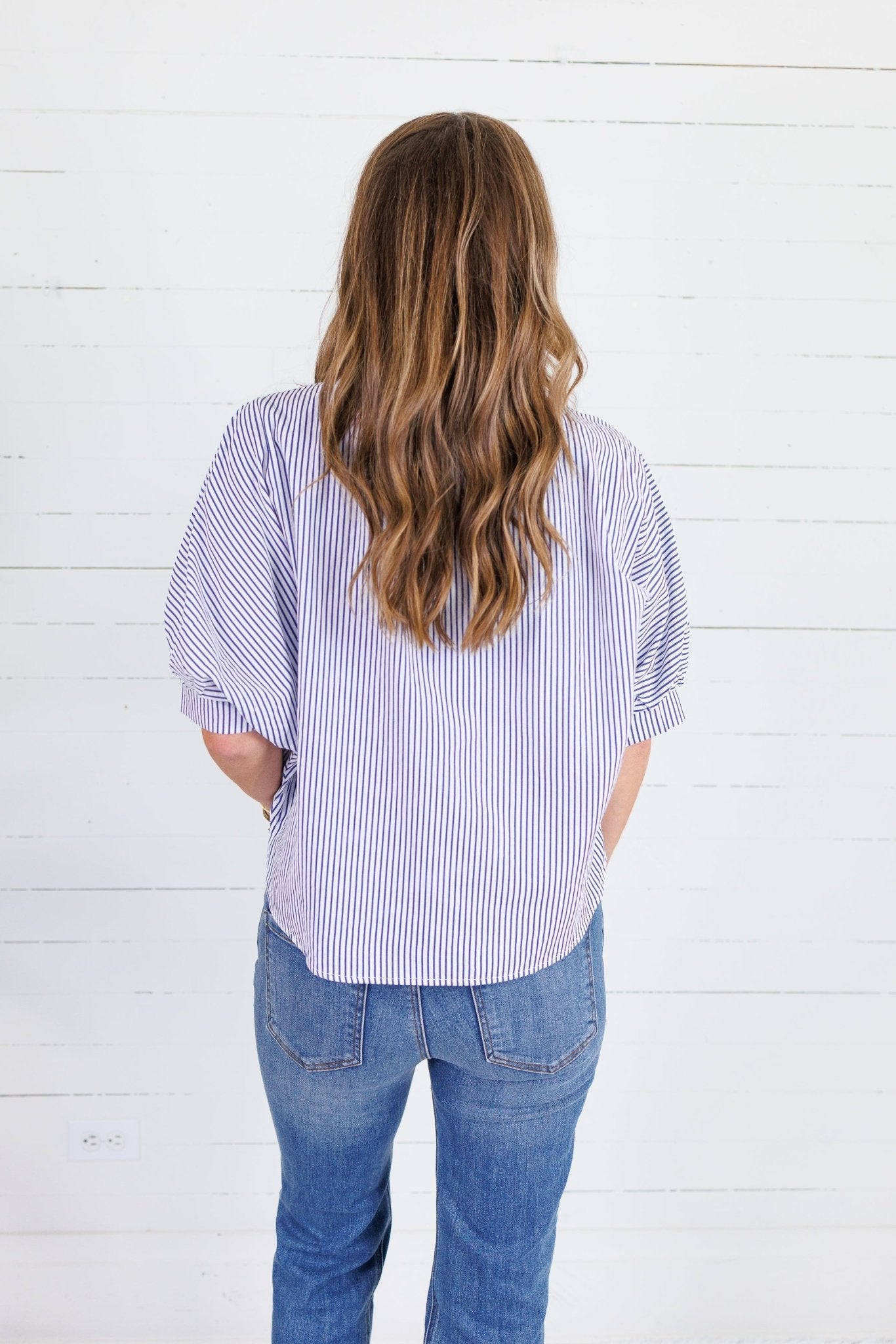Chloe Navy Pinstripe Dolman Sleeve Top Allie Rose