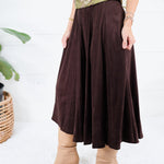 Choco Fondant A-Line Gored Midi Skirt Mustard Seed