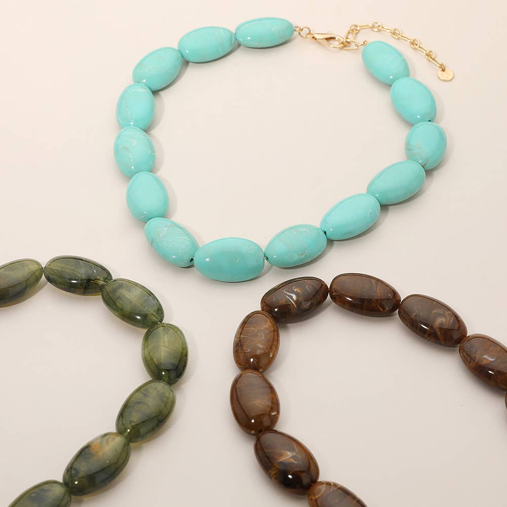 Chunky Marbled Pebble Beaded Statement Necklace - A3 Accessories - Jewelry - Clover + Bee