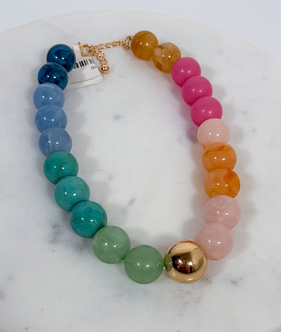 Chunky Multi Resin Ball + Gold Beaded Necklace