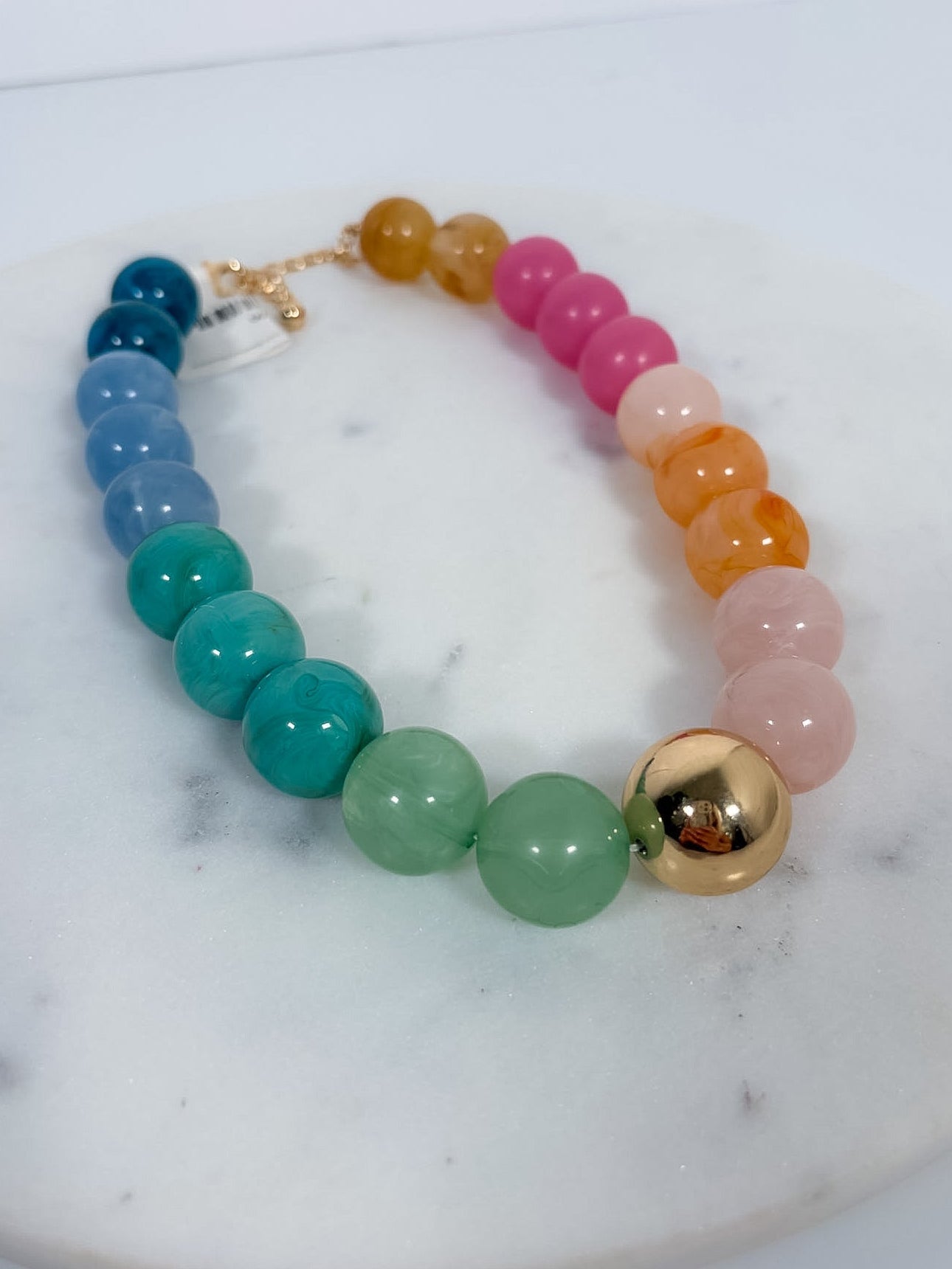 Chunky Multi Resin Ball + Gold Beaded Necklace