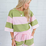 Claire Avocado + Pink Striped Top Polagram