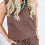 Claire Chocolate Denim Scoop Tank Karlie