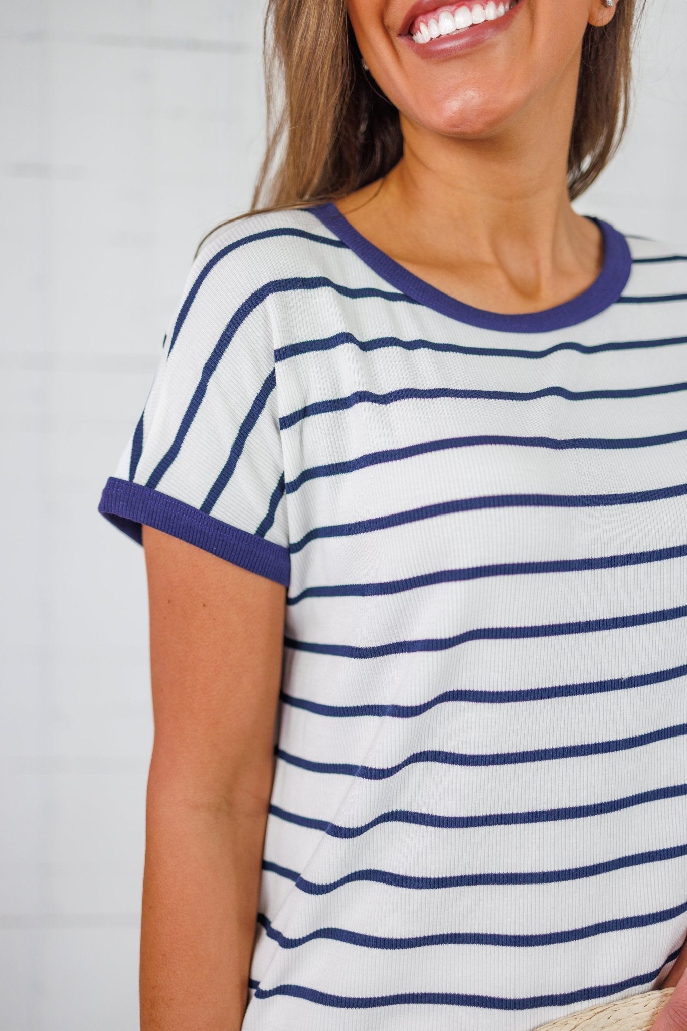 Claire Ivory + Navy Striped Tee Staccato