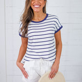 Claire Ivory + Navy Striped Tee Staccato