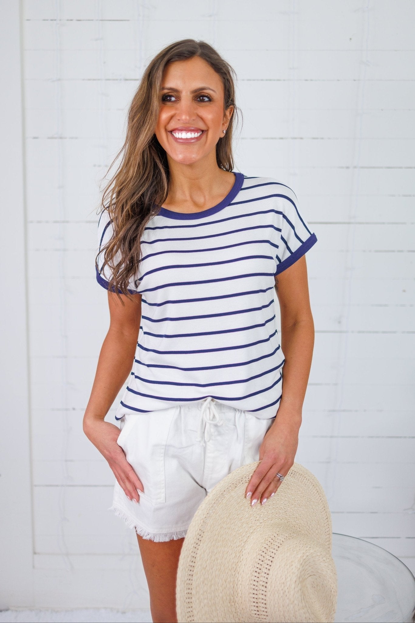Claire Ivory + Navy Striped Tee Staccato
