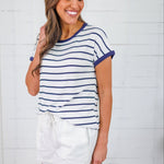 Claire Ivory + Navy Striped Tee Staccato