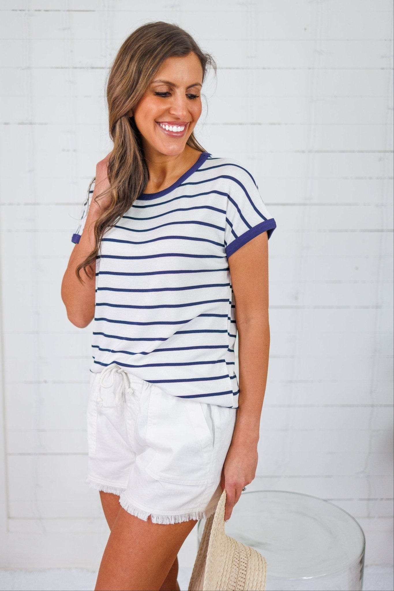 Claire Ivory + Navy Striped Tee Staccato
