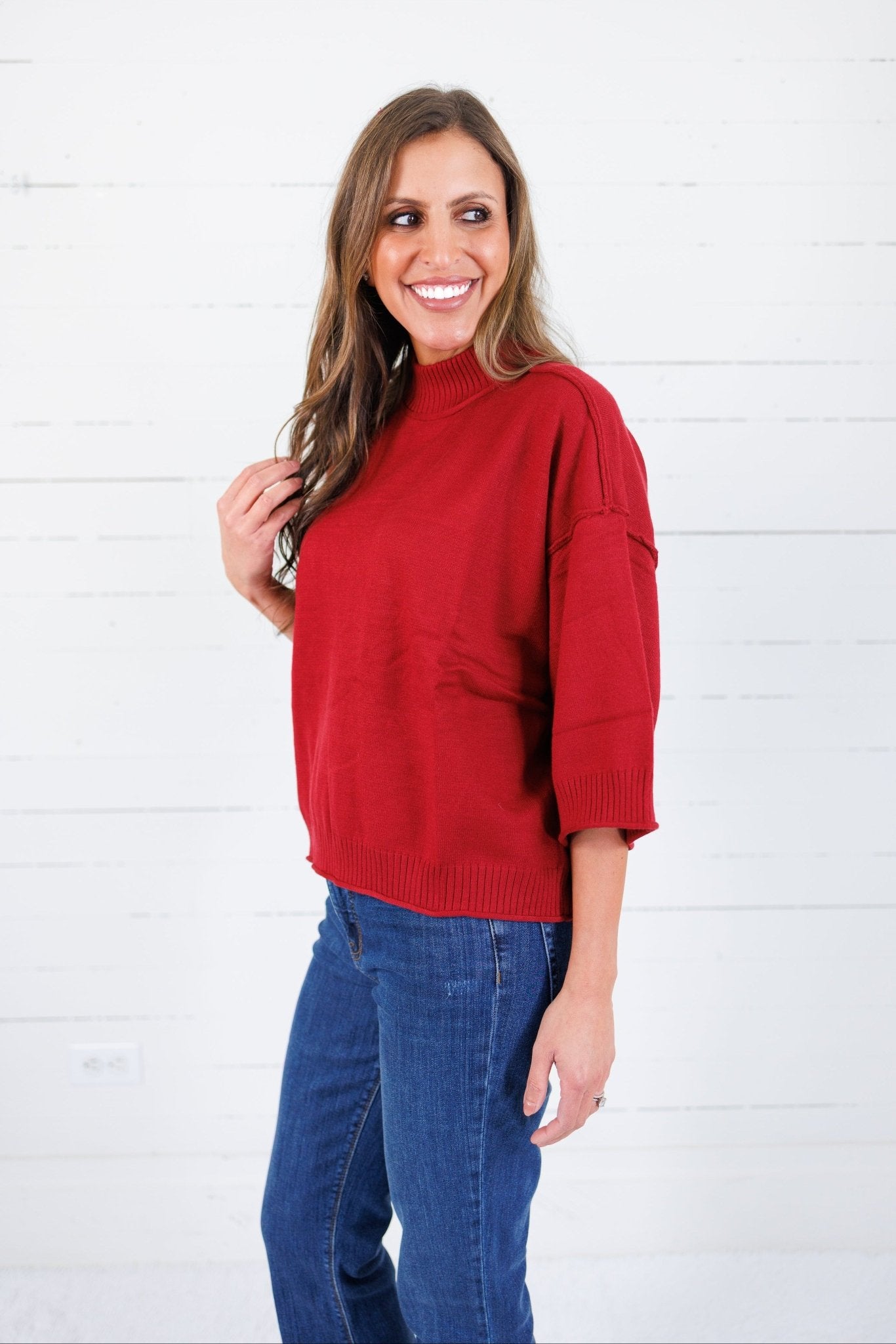 Clancy Burgundy Mock Neck Sweater Glam