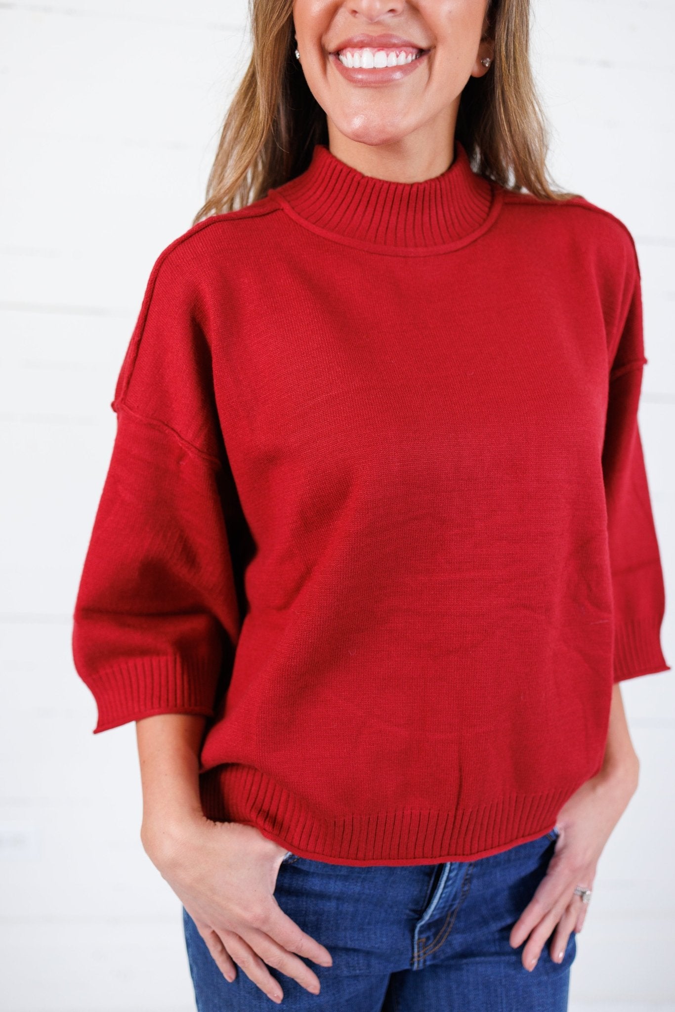 Clancy Burgundy Mock Neck Sweater Glam