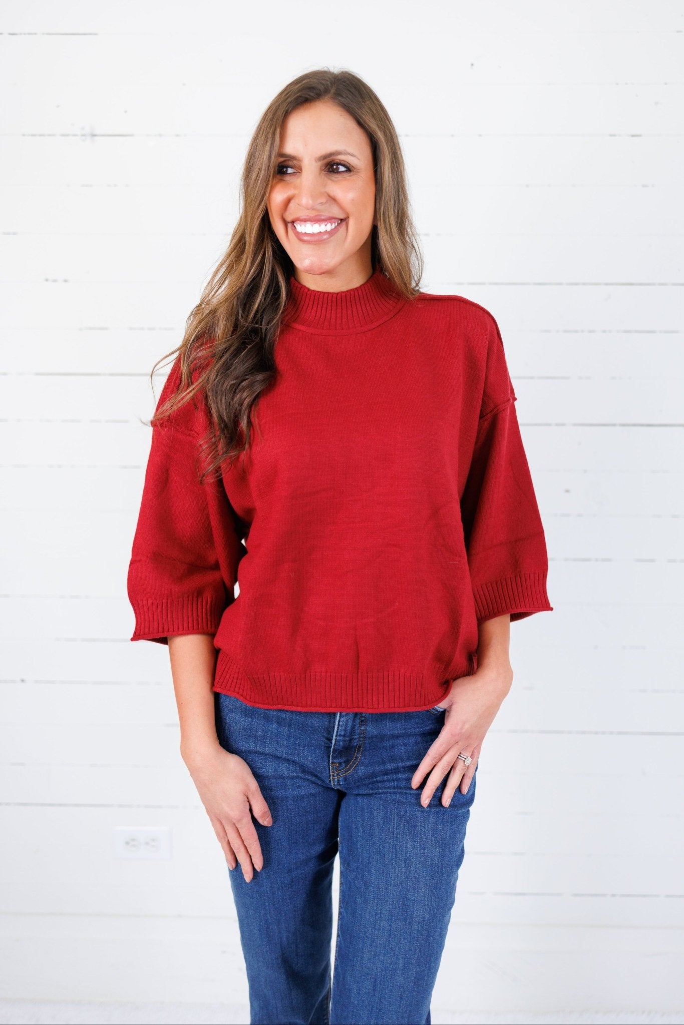 Clancy Burgundy Mock Neck Sweater Glam