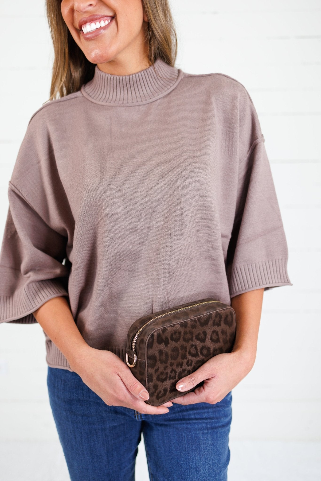 Clancy Mocha Mock Neck Sweater Glam