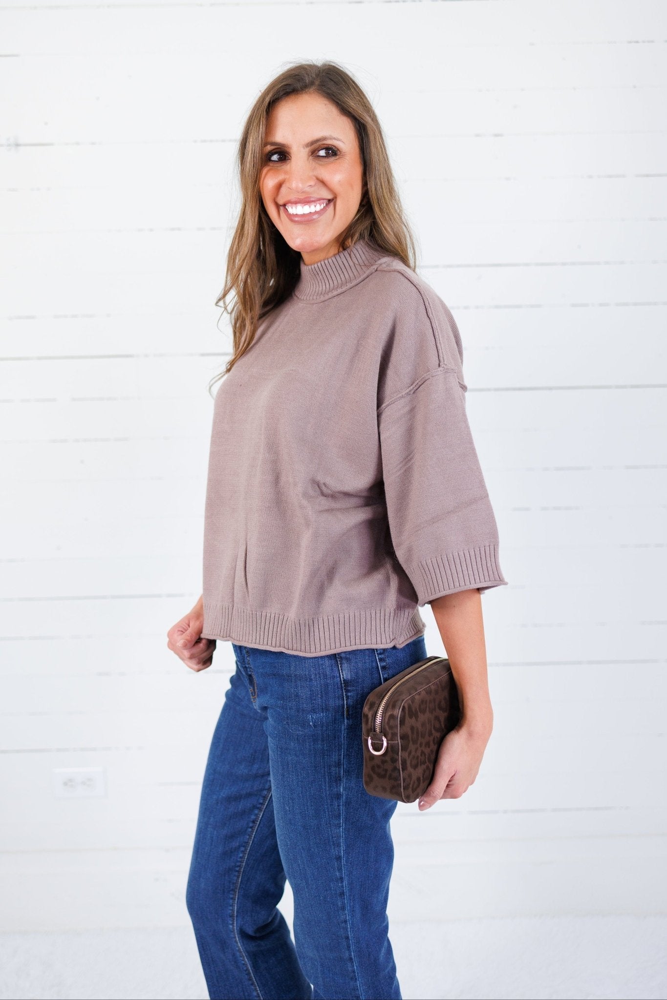 Clancy Mocha Mock Neck Sweater Glam