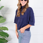 Clancy Navy Mock Neck Sweater Glam