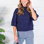 Clancy Navy Mock Neck Sweater Glam