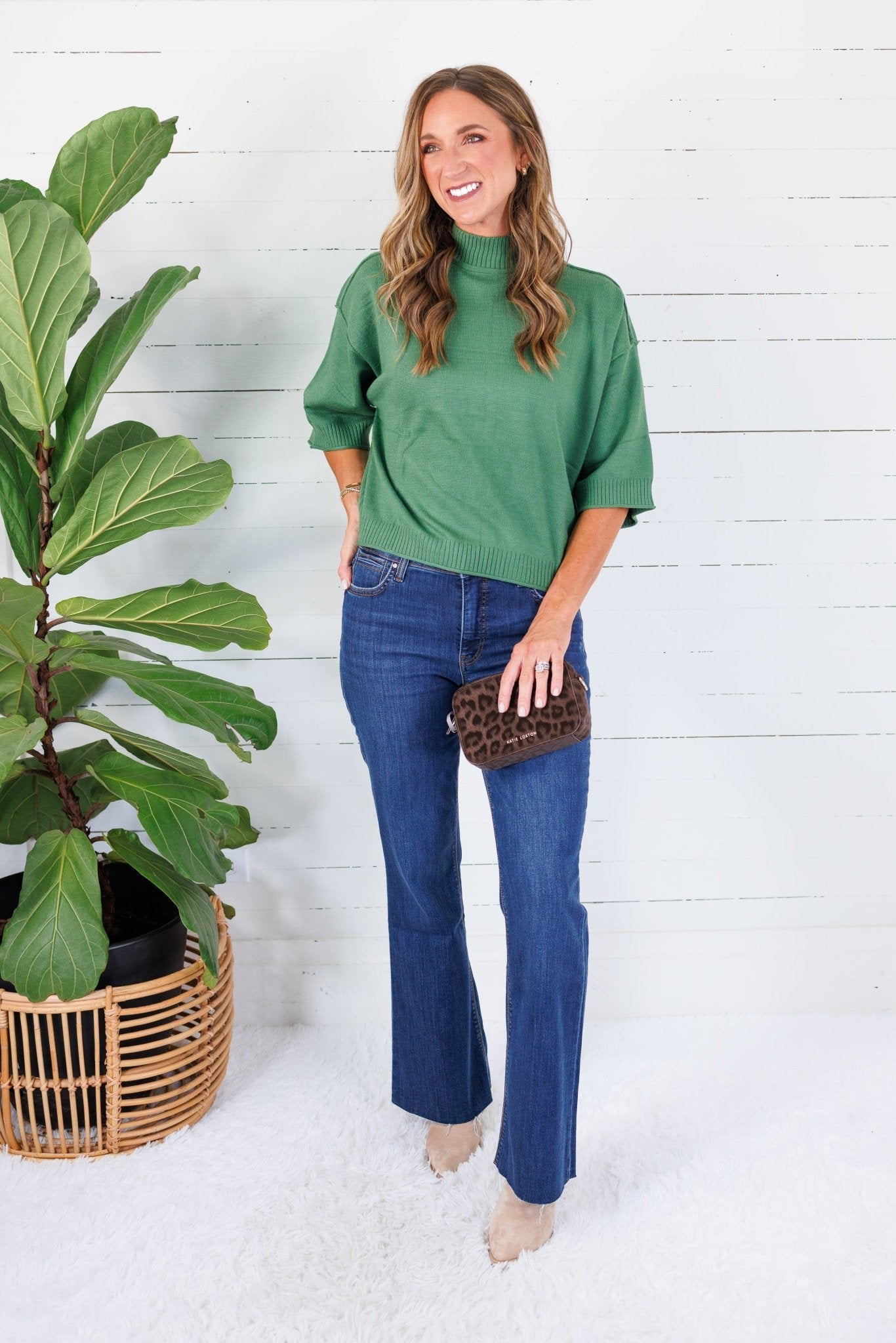 Clancy Olive Mock Neck Sweater Glam