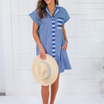 Clara Navy Stripes Mini Dress Entro