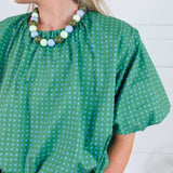 Clark Dotted Green Bubble Crop Top
