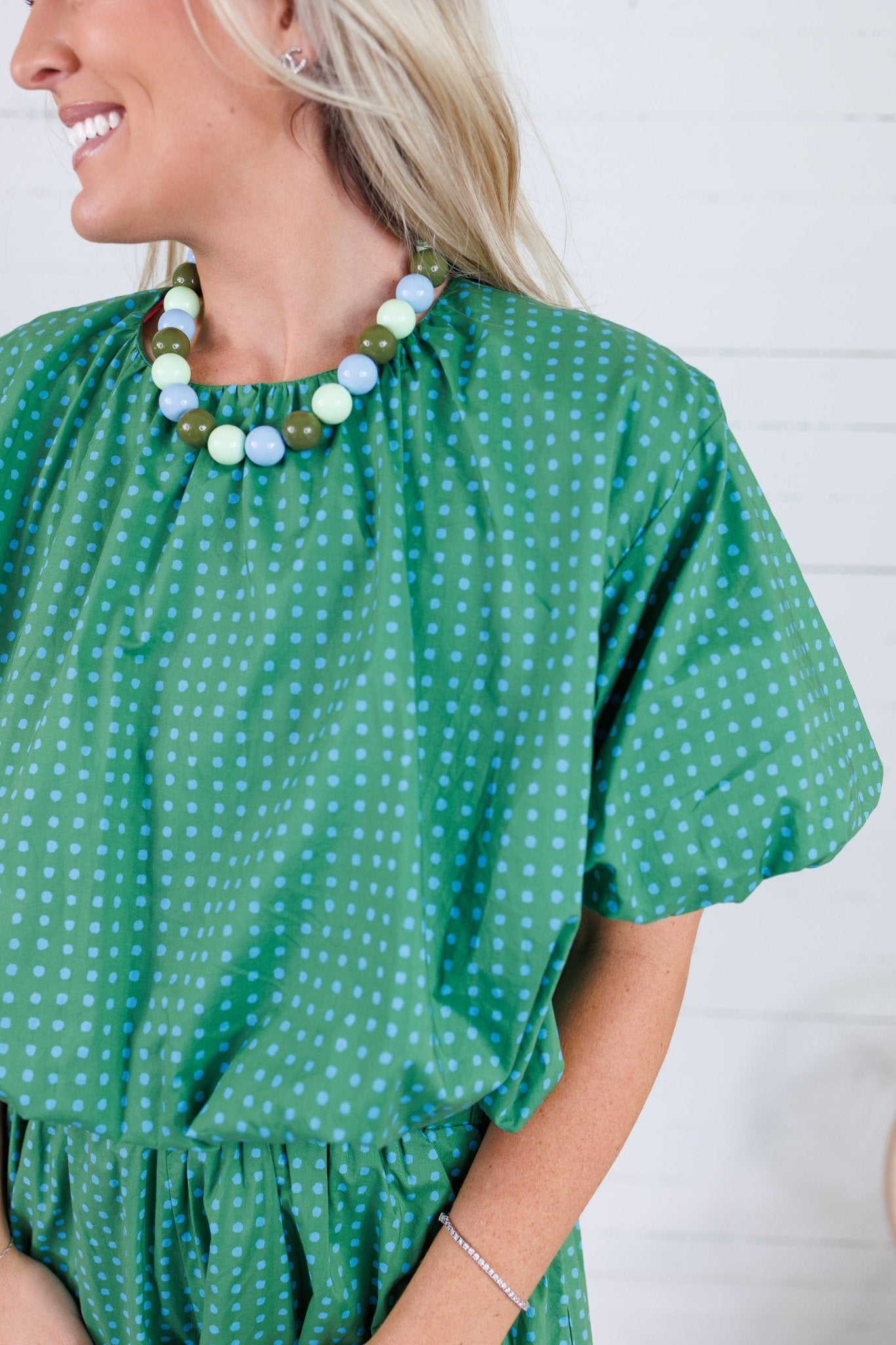Clark Dotted Green Bubble Crop Top