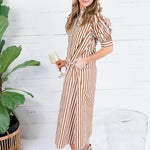 Claudia Brown Stripe Ruffle Neck Maxi Dress Karlie