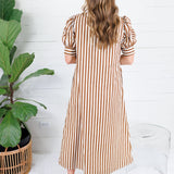 Claudia Brown Stripe Ruffle Neck Maxi Dress Karlie