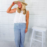Claudia White Eyelet Button Top