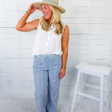 Claudia White Eyelet Button Top
