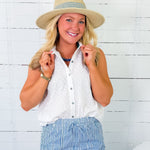 Claudia White Eyelet Button Top