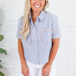 Clement Blue Stripe Camp Shirt Karlie