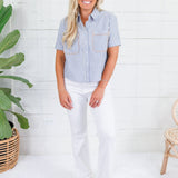 Clement Blue Stripe Camp Shirt Karlie