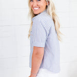 Clement Blue Stripe Camp Shirt Karlie
