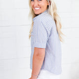 Clement Blue Stripe Camp Shirt Karlie