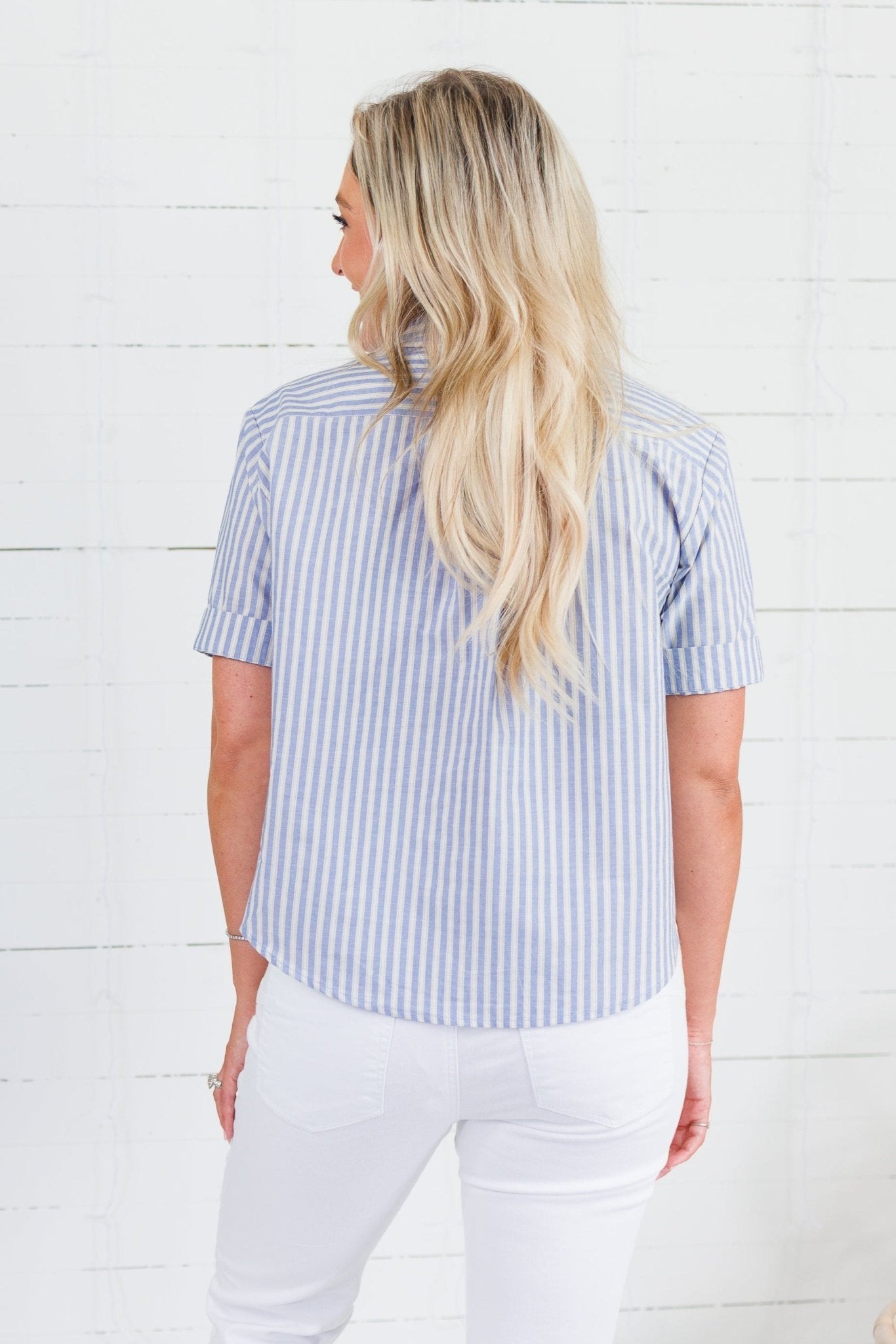 Clement Blue Stripe Camp Shirt Karlie