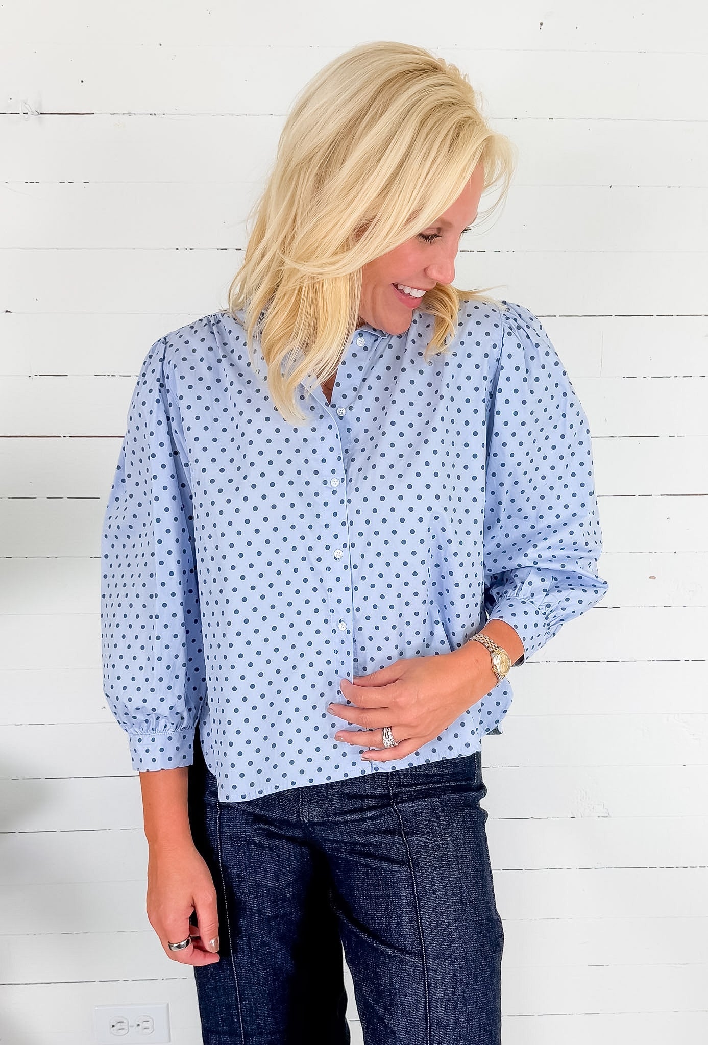 Cleo Blue Polka Dot Top Elle Grey