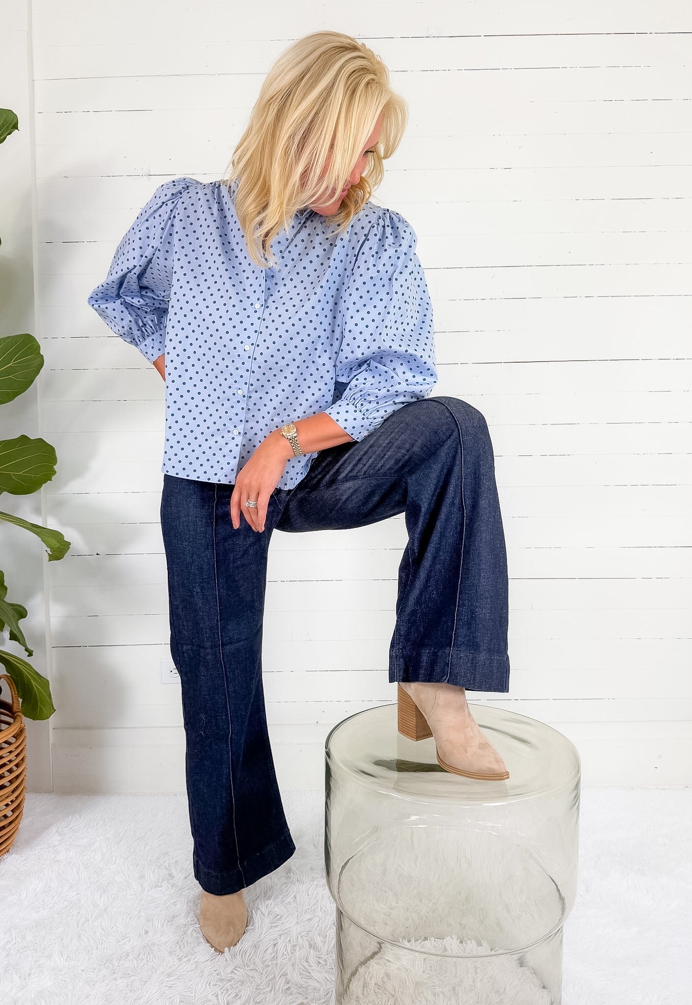 Cleo Blue Polka Dot Top Elle Grey