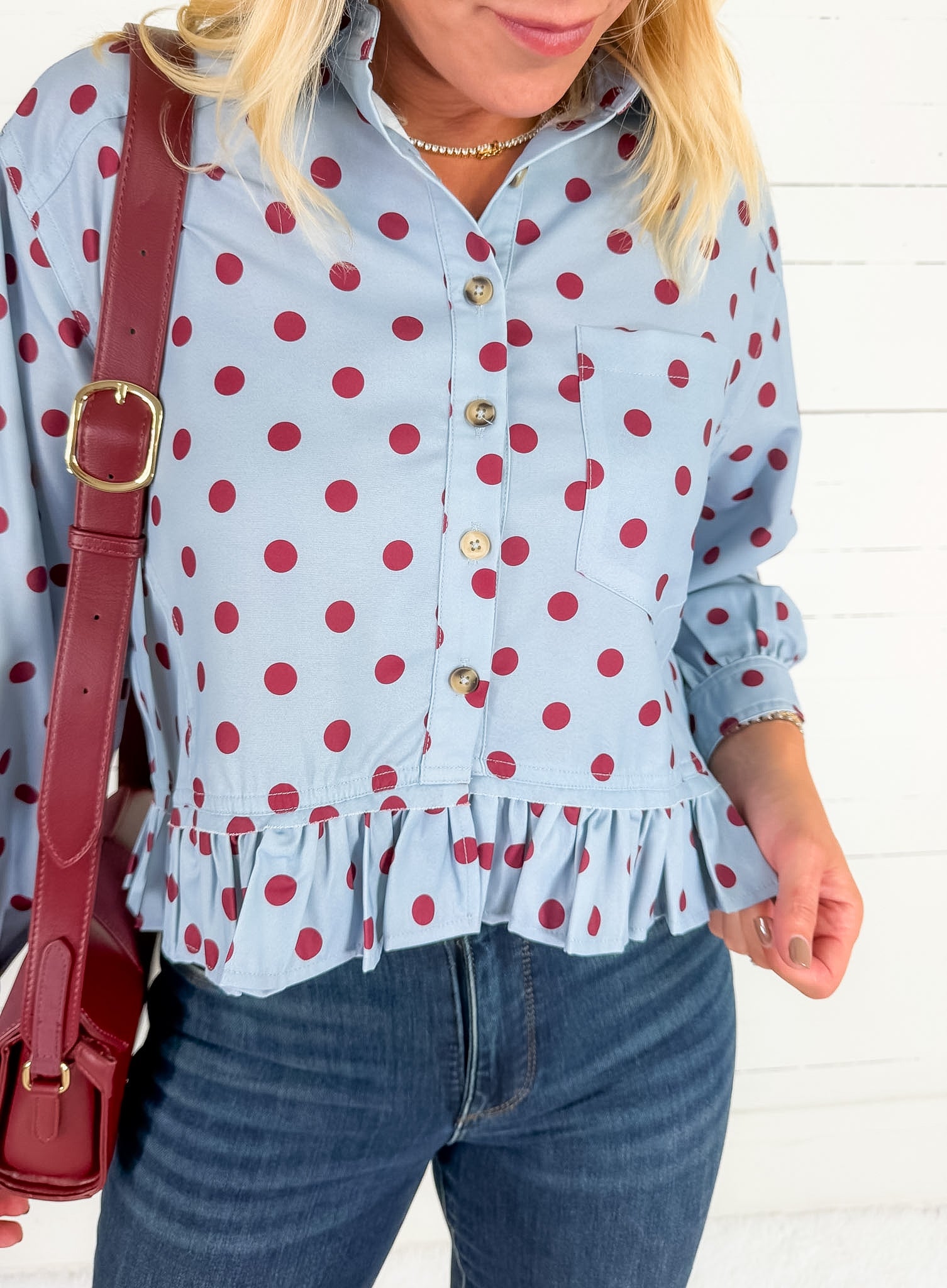 Cleo Sky + Merlot Ruffle Top Eesome