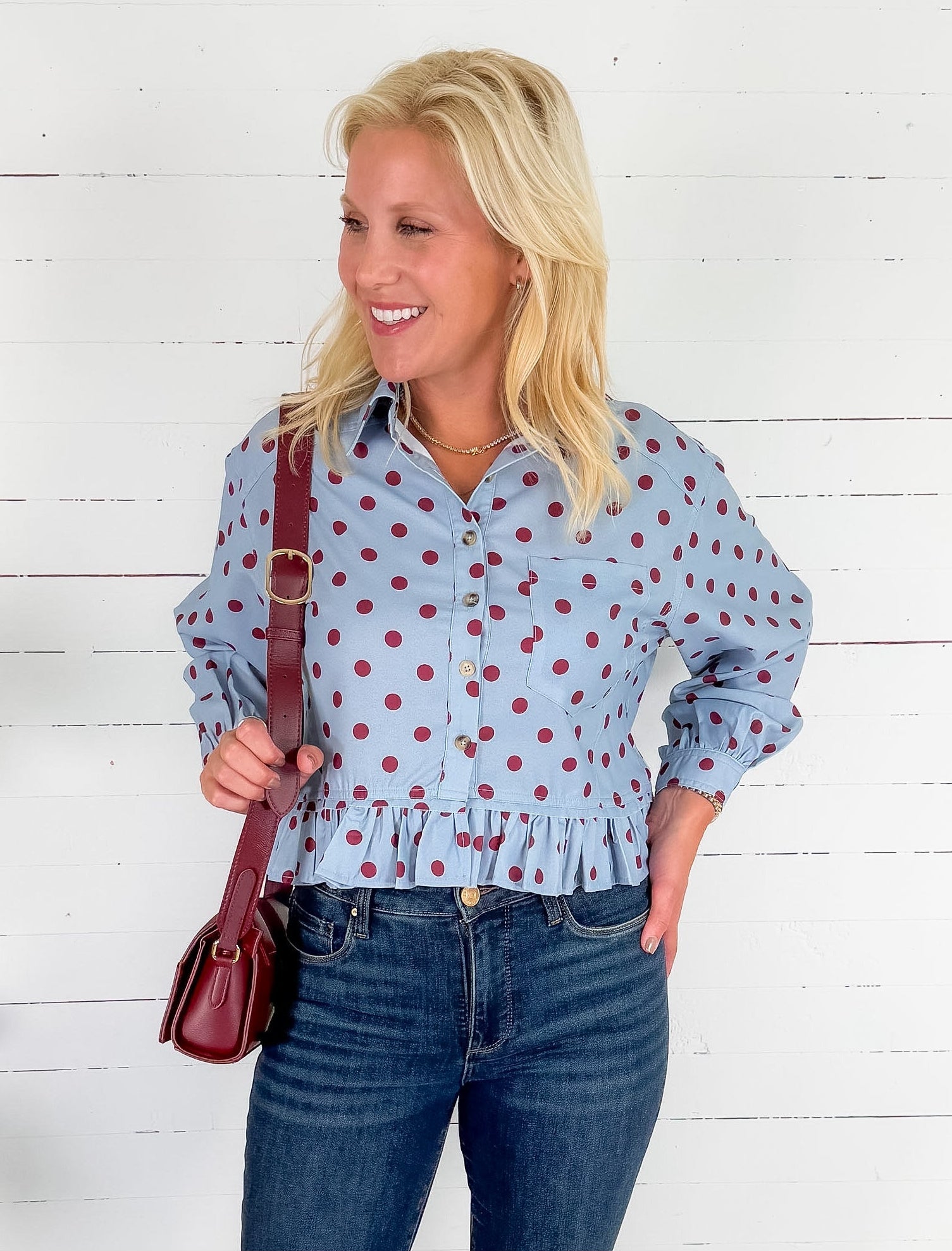 Cleo Sky + Merlot Ruffle Top Eesome