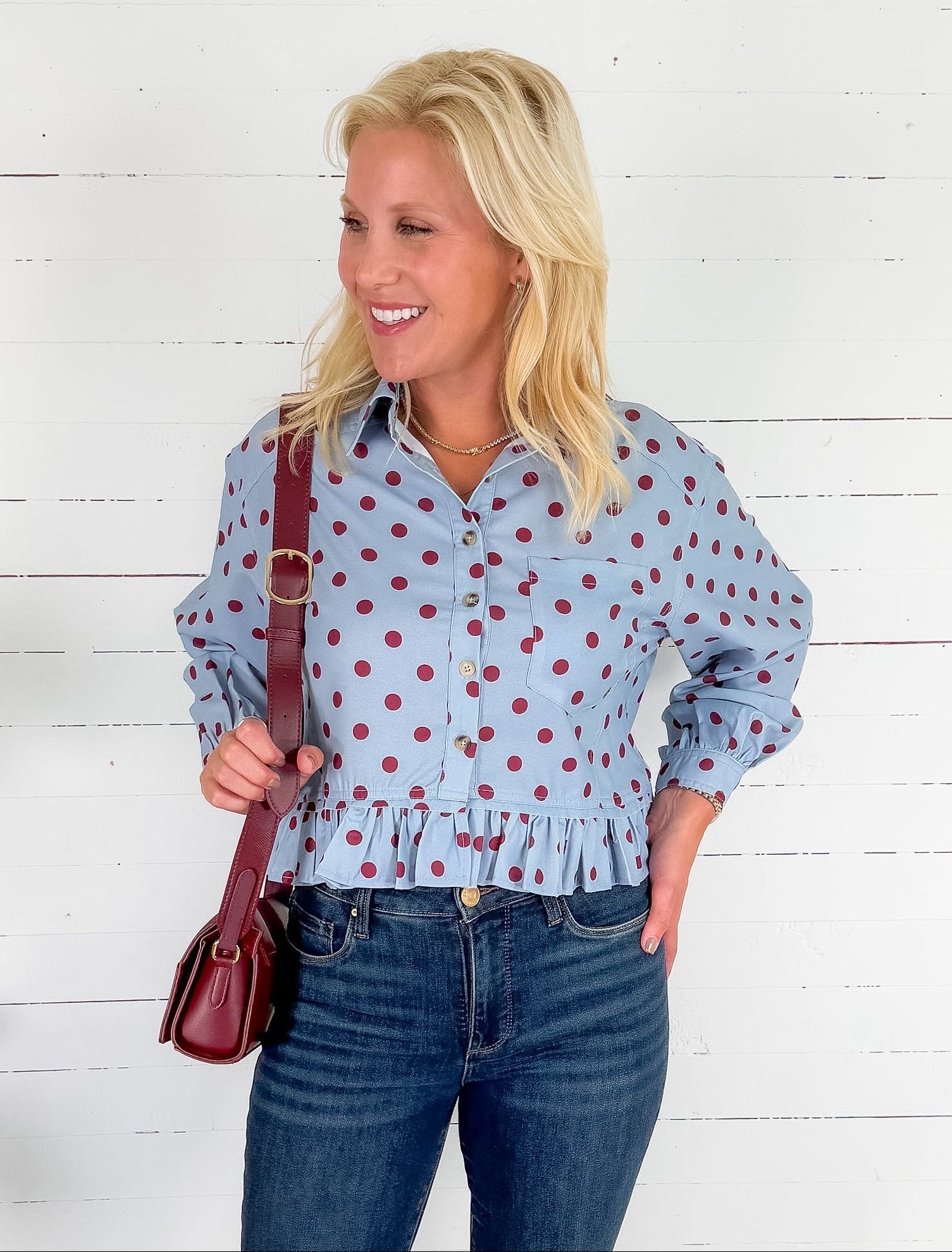 Cleo Sky + Merlot Ruffle Top Eesome