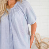 Cletus Navy Pinstripe Button Top Allie Rose
