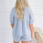 Cletus Navy Pinstripe Button Top Allie Rose